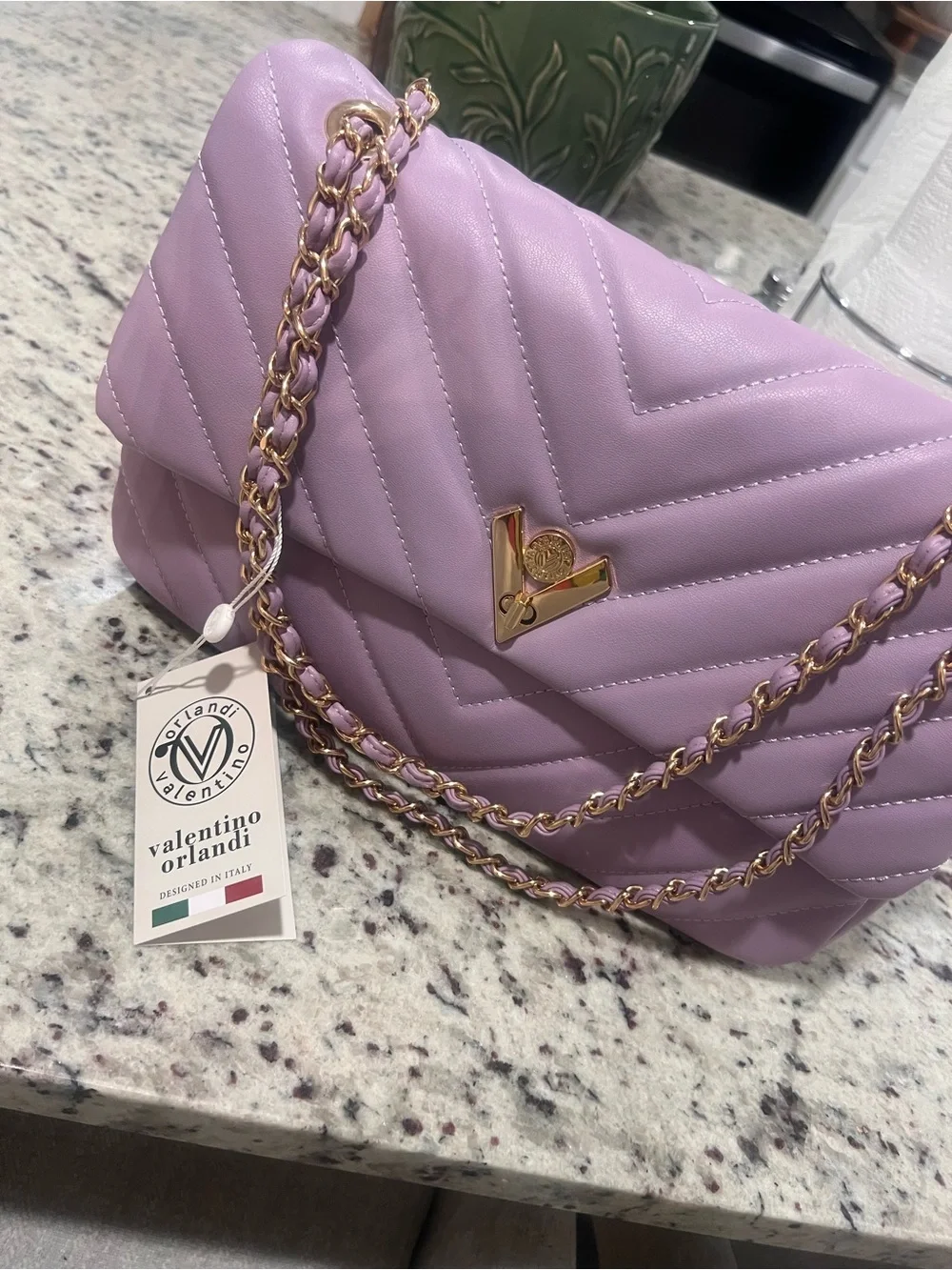 Quilted Lavender Leather Shoulder Bag